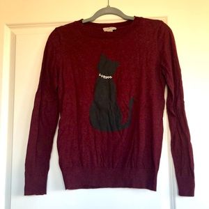 Loft maroon sweater with black silhouette cat design, small